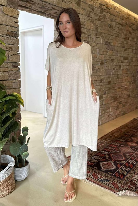Made in Italy Perfect Pocketed T Shirt Dress Stone Marl /33 =